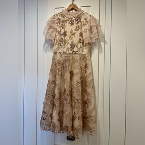 JessaKae Cream and Gold Embellished Midi Dress